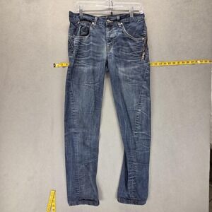 VTG Levis Engineered Jeans Womens 30x32 Blue Twisted Zip Fly Whiskers Honeycomb